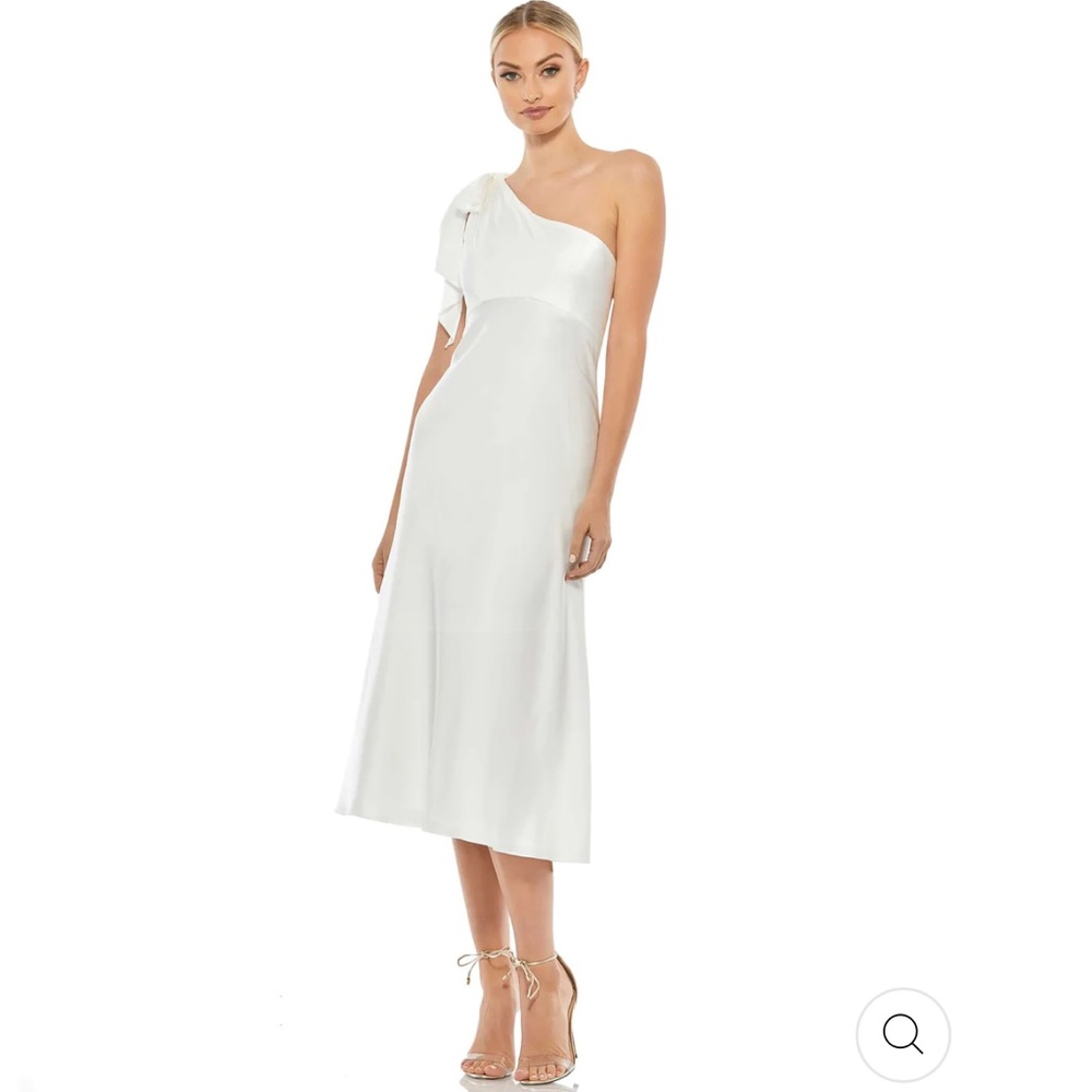 Ieena for MacDuggal satin one shoulder midi dress